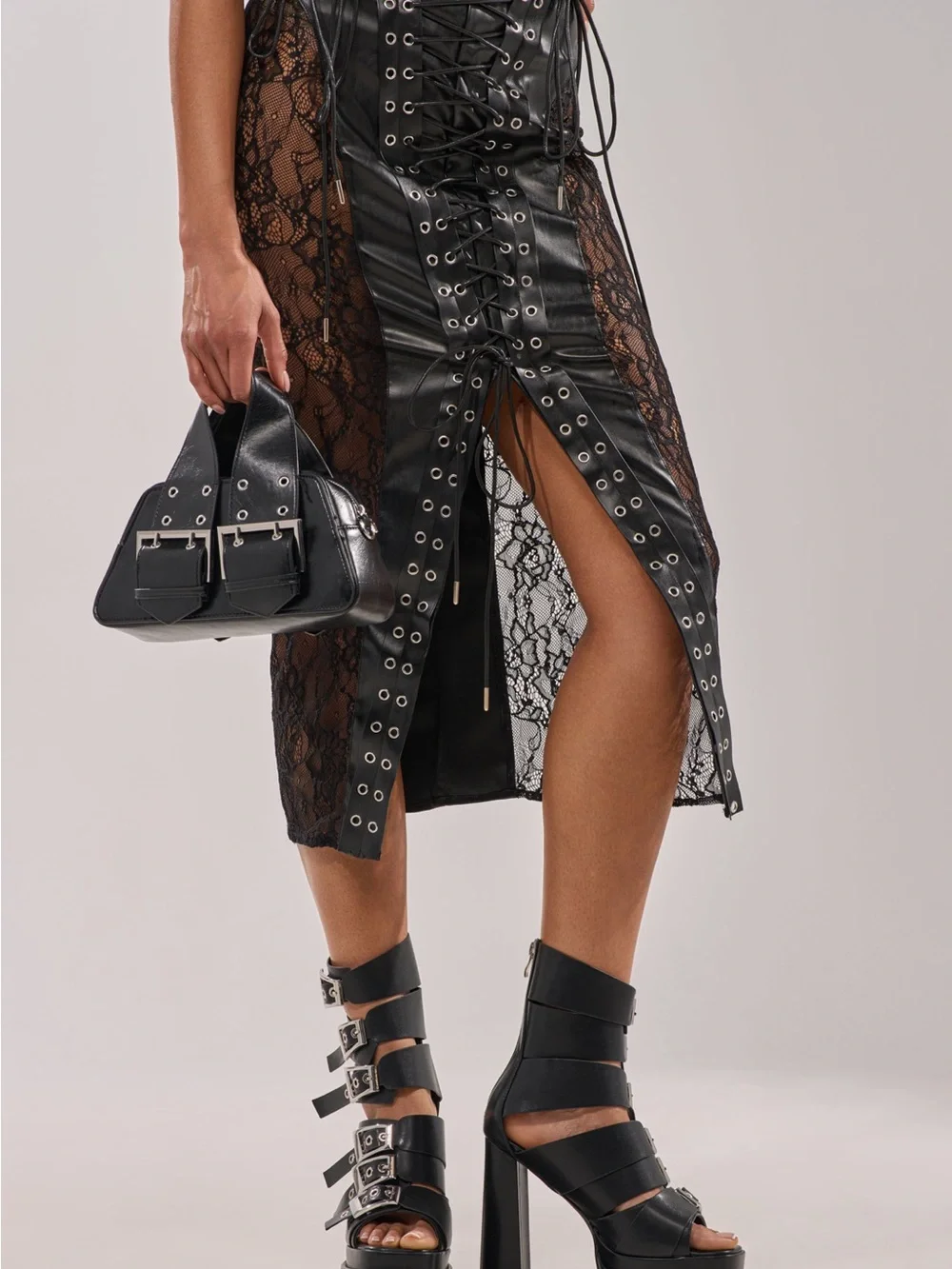 Women's Black Strappy Platform Heels with Buckles